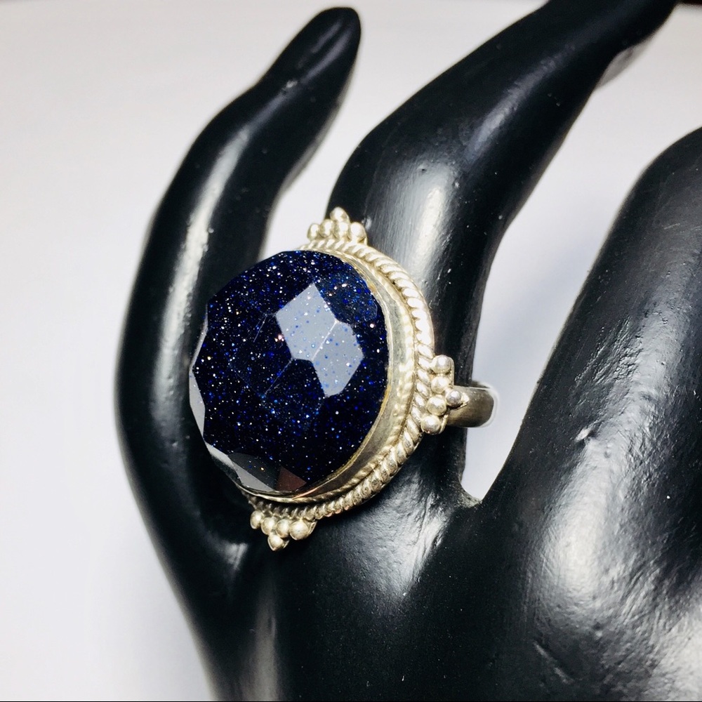 Blue Goldstone & 925 Silver Ring